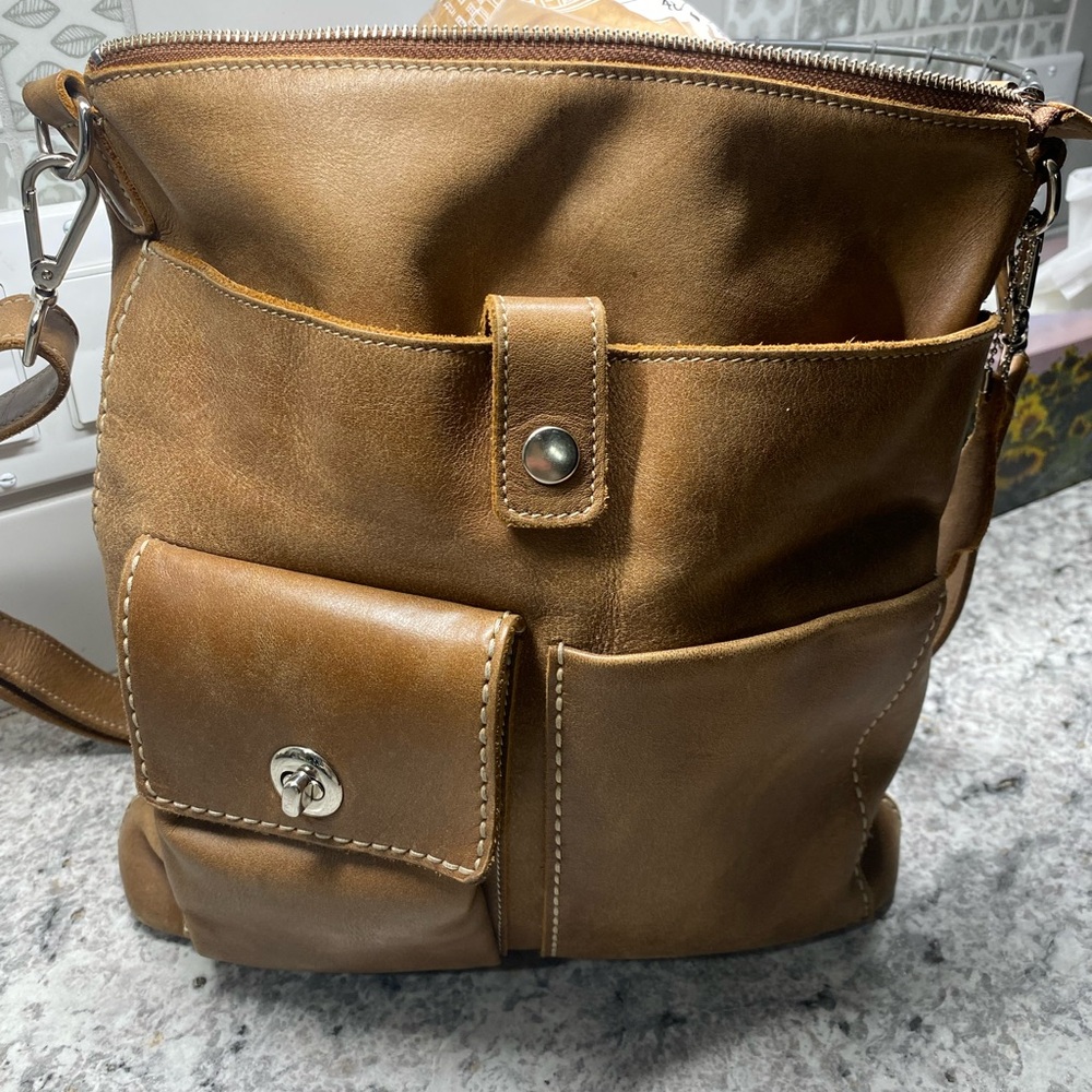 Roots Brown Leather Crossbody Bag